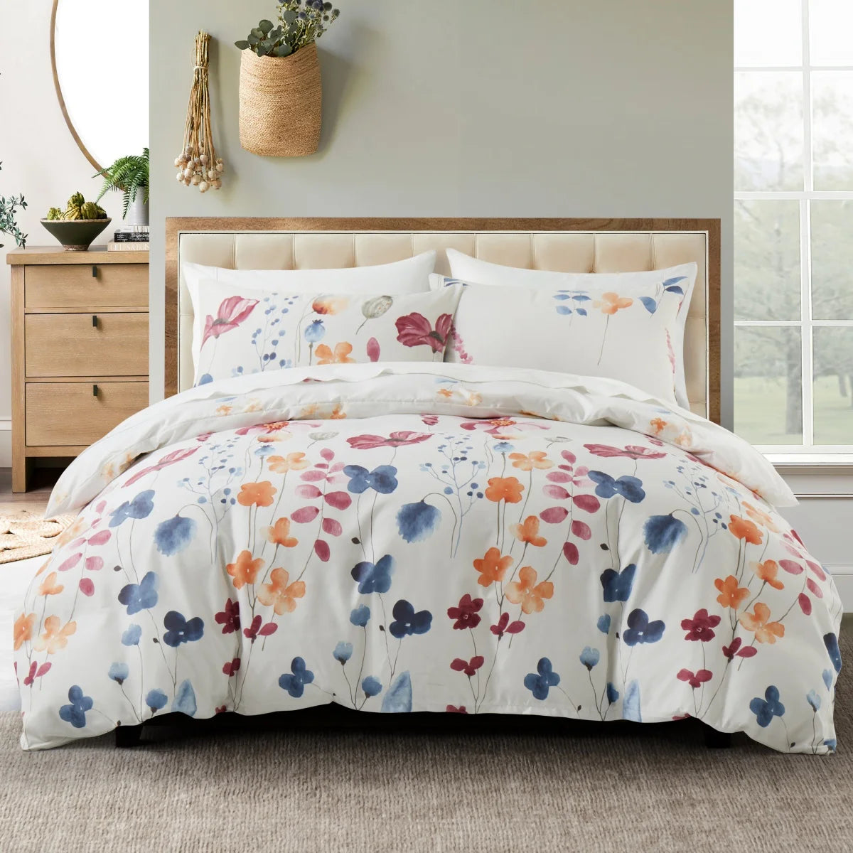 Sage Green Floral Duvet Cover Twin Queen 2/3 Pieces Flower Plum Blossom Bedding Set Reversible Botanical Branch Comforter Cover