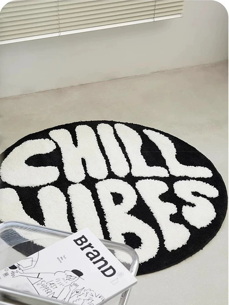 Simple Round Tufted Bedroom Rug Soft Fluffy Letters Mat Bedside Carpet Floor Anti Slip Mat Aesthetic Home Sofa Room Decor