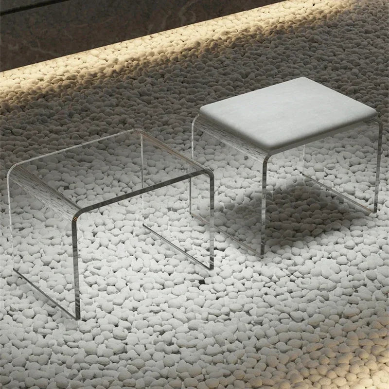 Nordic Acrylic Makeup Stool – Transparent Shoe Changing Bench