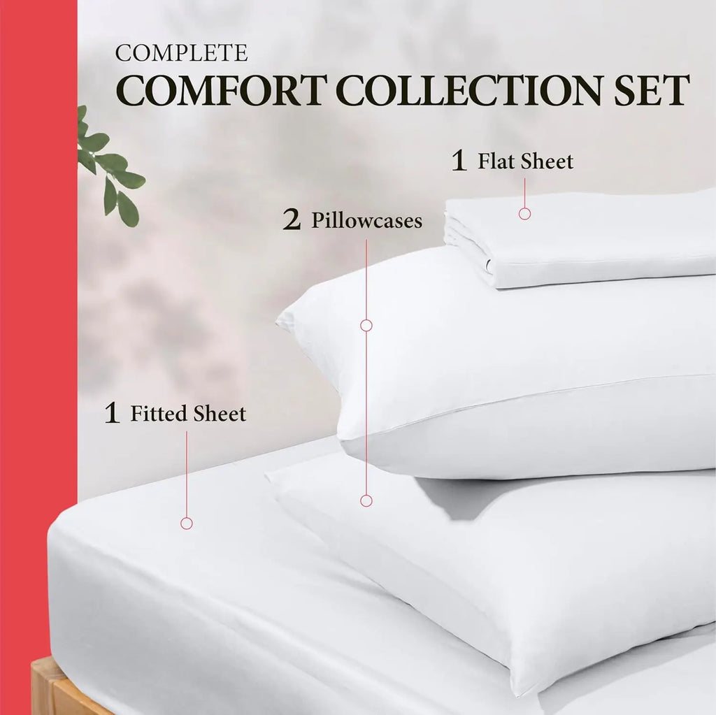 100% Egyptian Cotton Full Size Sheet Set – 4 Piece White Sateen Bedsheets with Deep Pocket