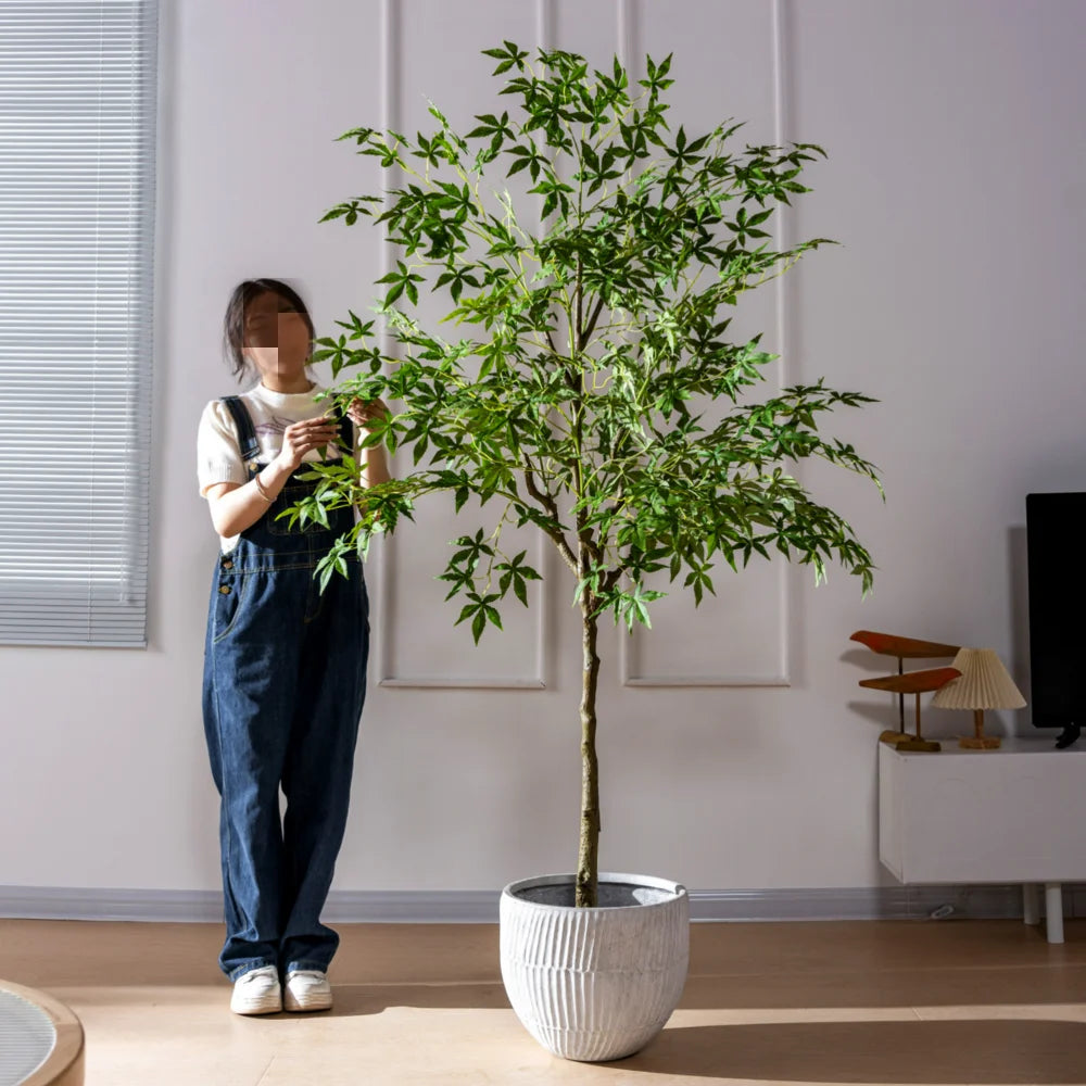 Artificial Maple Tree Red Maple Fake Tree Large Indoor Potted Plant Home Living Room Window Display Decoration Floor Greenery