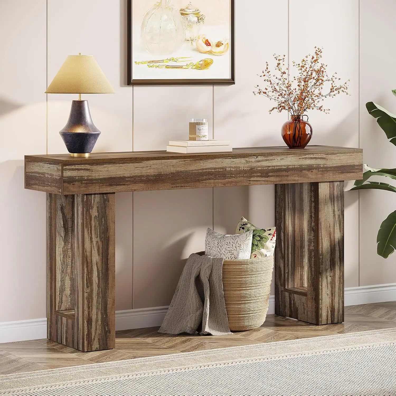 63-Inch Long Console Table, Wooden Rectangular Sofa Table Behind The Couch, Farmhouse Entryway Table for Entrance, Hallway