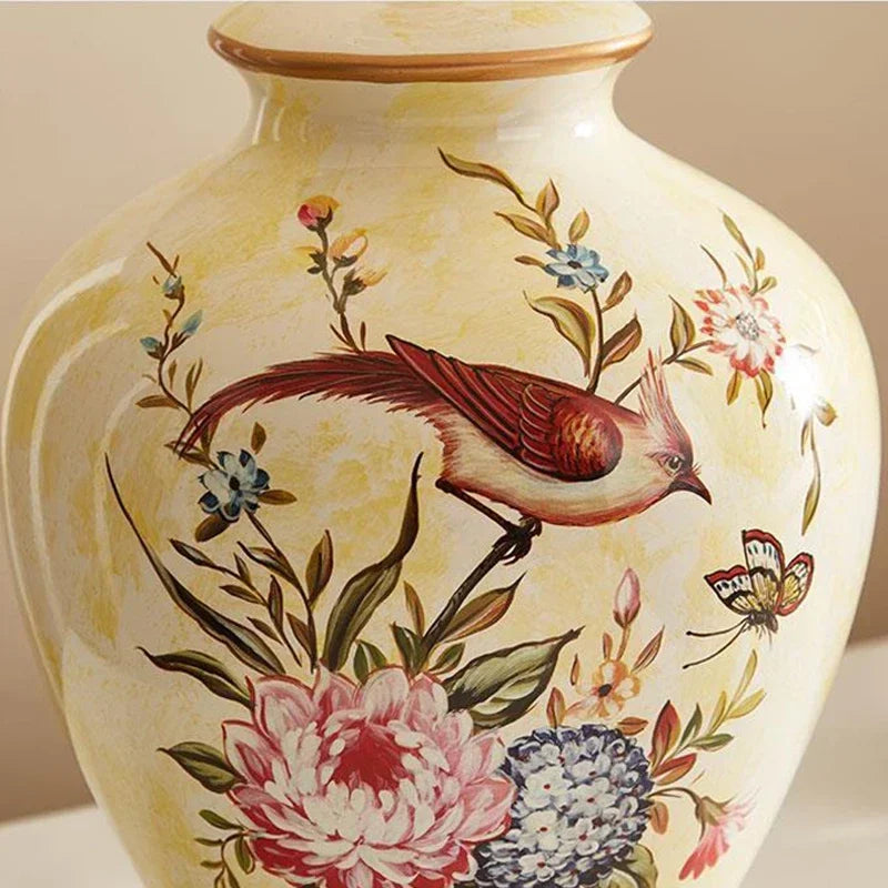 Ceramic Table Lamp LED Luxury Modern Creative Flower Pattern Desk Lights For Home Living Room Bedroom Bedside