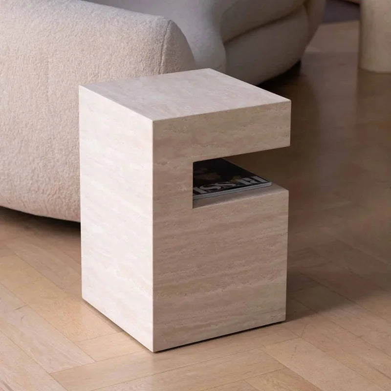 37x37x50CM Rosso Levanto Travertine Vintage Marble Side Table Nighstand Handmade Solid Natural Stone Coffee Table Desk