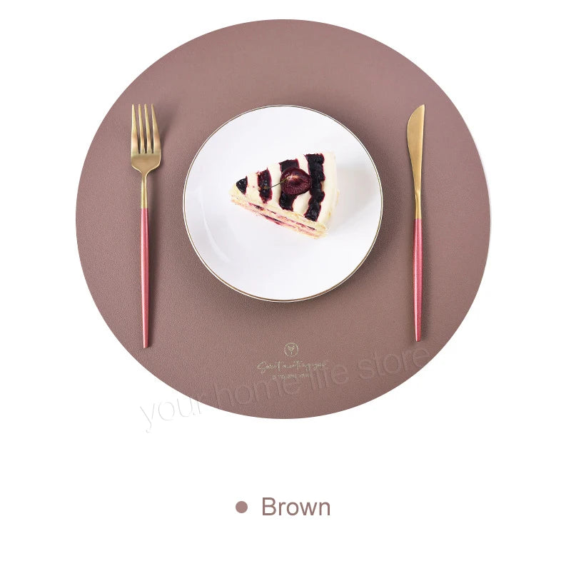 2/4/6PCFaux Leather Placemats with Coasters,Round Place Mats for Kitchen Dining Patio Table,Non-Slip,Heat Resistant,Washable