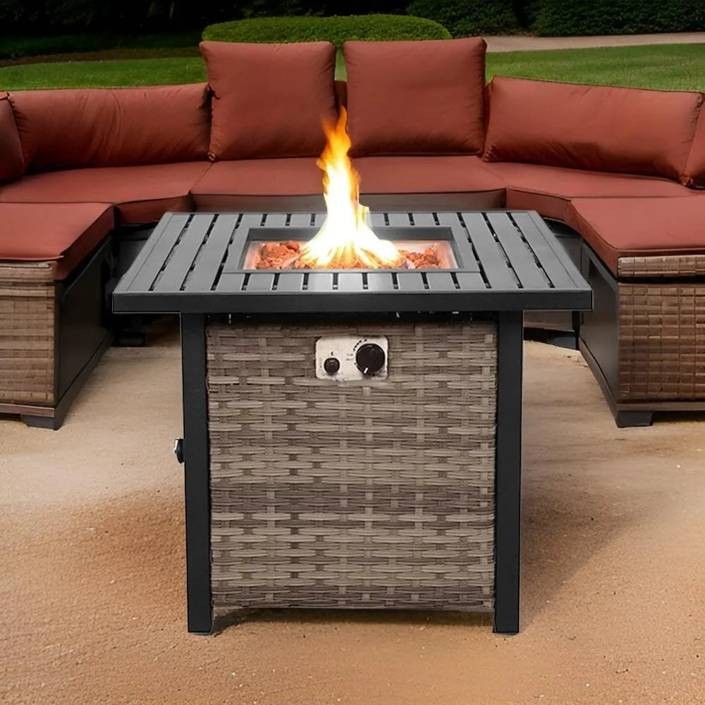 Fire Pit Table Outdoor Firepit 50,000 BTU Firepits for Outside with Lava Rocks and Removable Lid Metal Fire Pits for Outside