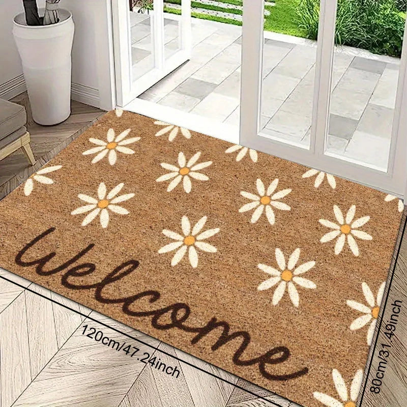 1pc Daisy Welcome Mat, Made of Gold Diamond Plush Material, Machine Washable, Suitable for Front Door, Porch -Floral Pattern Mat