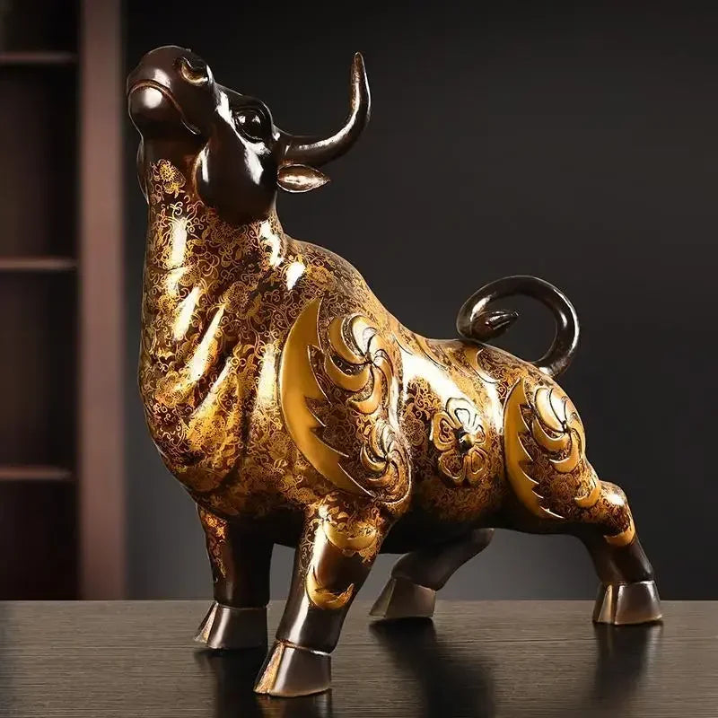 Feng Shui High Quality Copper Animal Cow Ornament Painted Home Office Desktop Decor