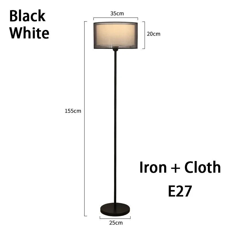 LED Modern Creative Circular White Black Fabric Lampshade Floor Lamp Living Room Bedroom Home Indoor Atmosphere Decoration Light