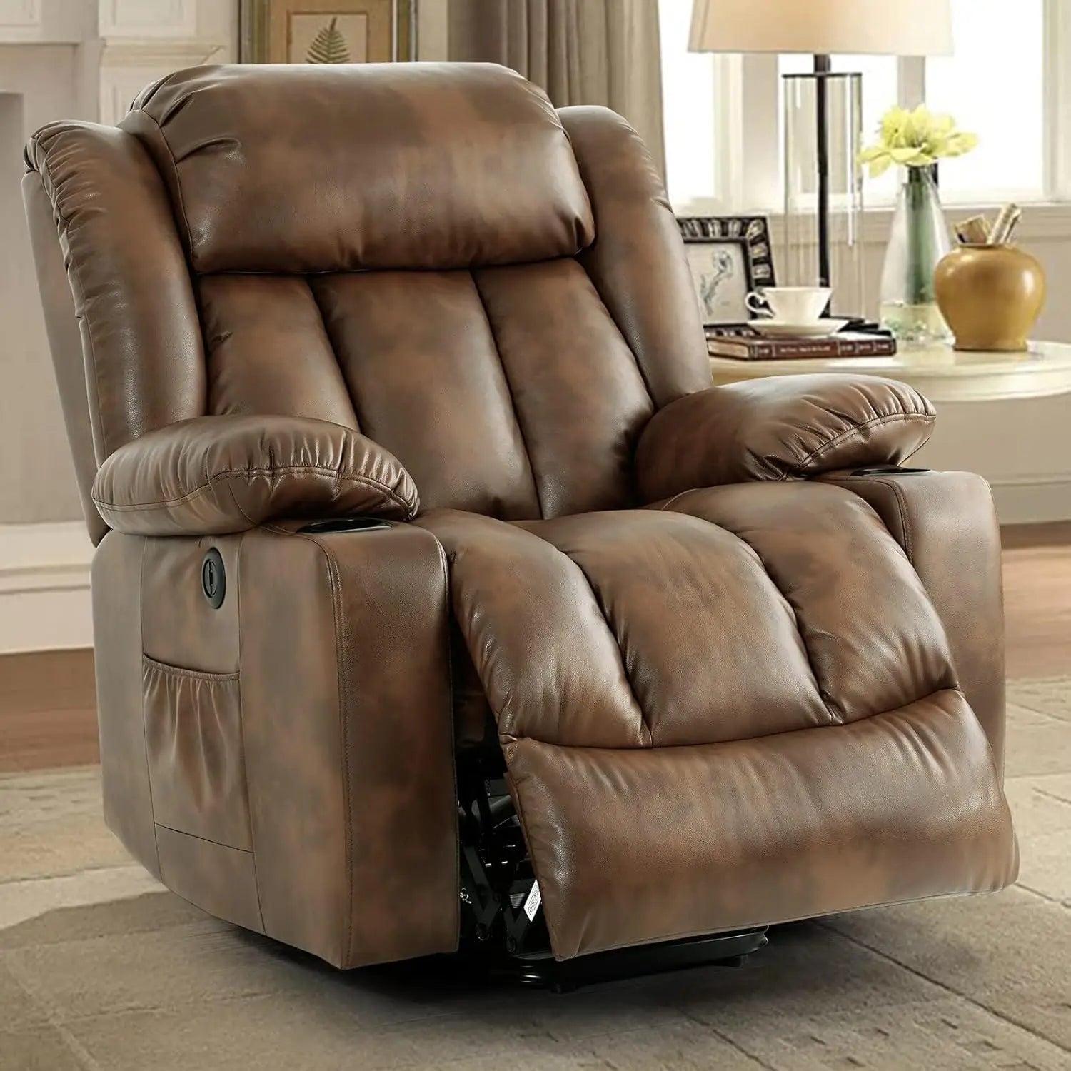 Power Lift Recliner Chair for Elderly with Massage and Heat, Breathable Leather Recliner Chair for Adults, 2 Cup Holder,USBPorts