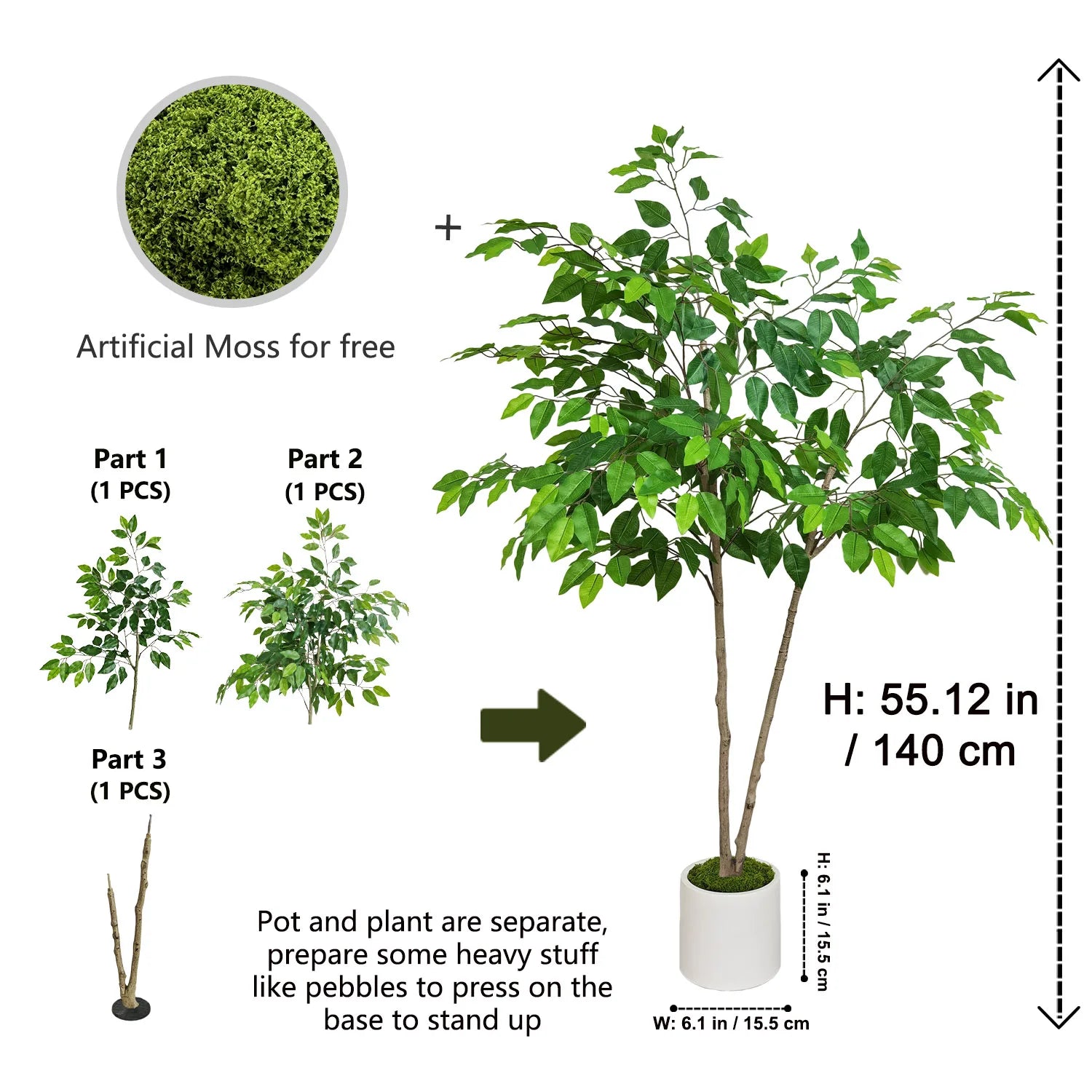 120-210CM Artificial Ficus Banyan Tree with Plastic Pot morden Indoor ornament fake plant for home Room Garden Party store decor