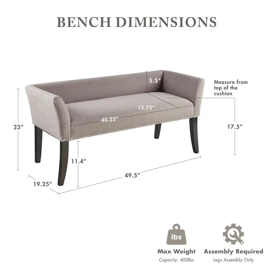 Upholstered Accent Bench with Back – Nailhead Trim Entryway Bench