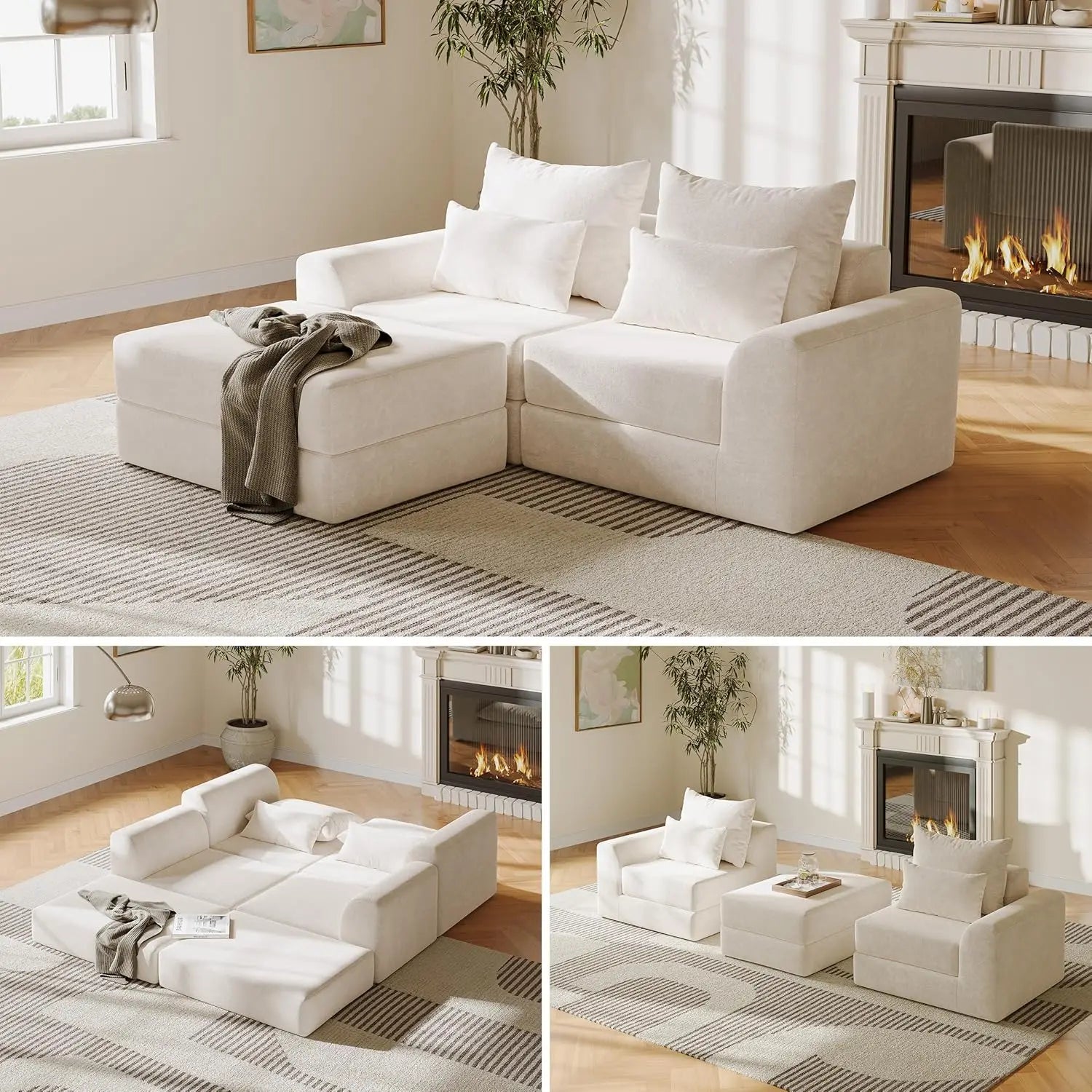 Modular loveseat with Ottoman, L-Shape Cloud Sofa, Customizable Sectional Couch, Free Combination Design for Modern Living Room