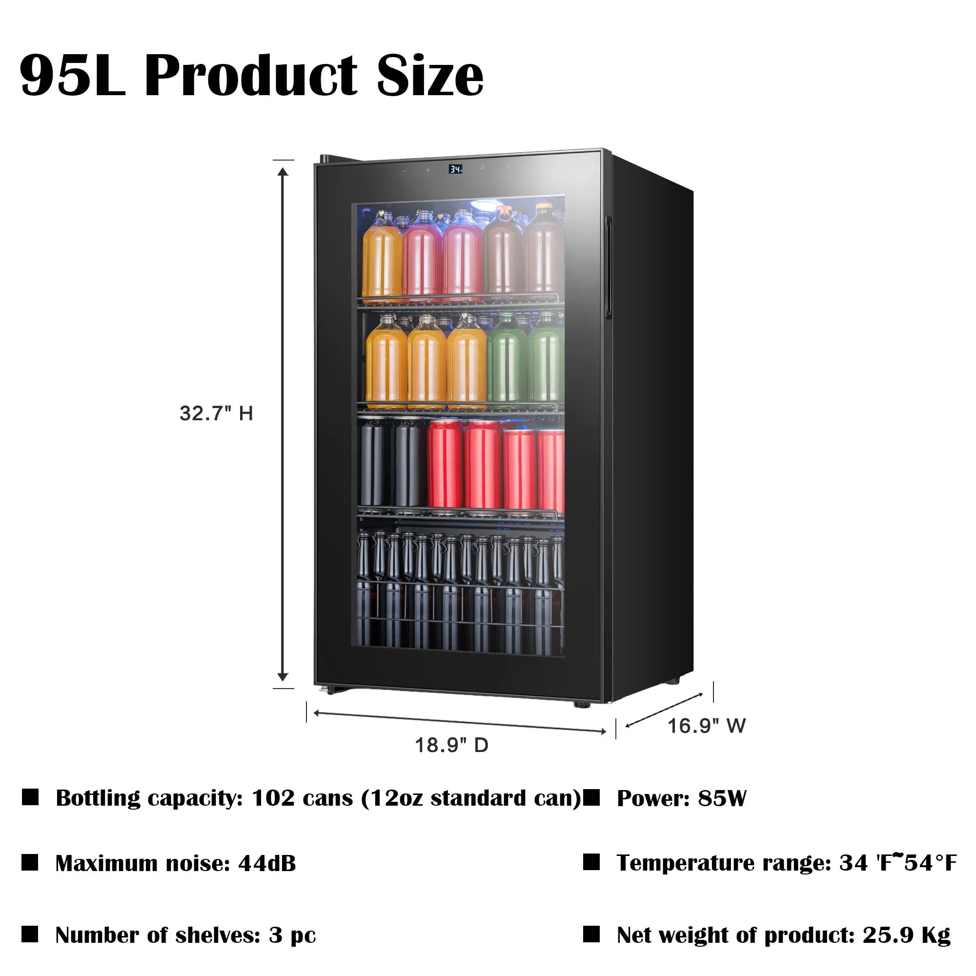 Beverage Refrigerator Cooler - Wine Cabinets, 46/62/88/95/130 L Drink Mini Fridge 34°F-54°F Digital Temperature Control for Home