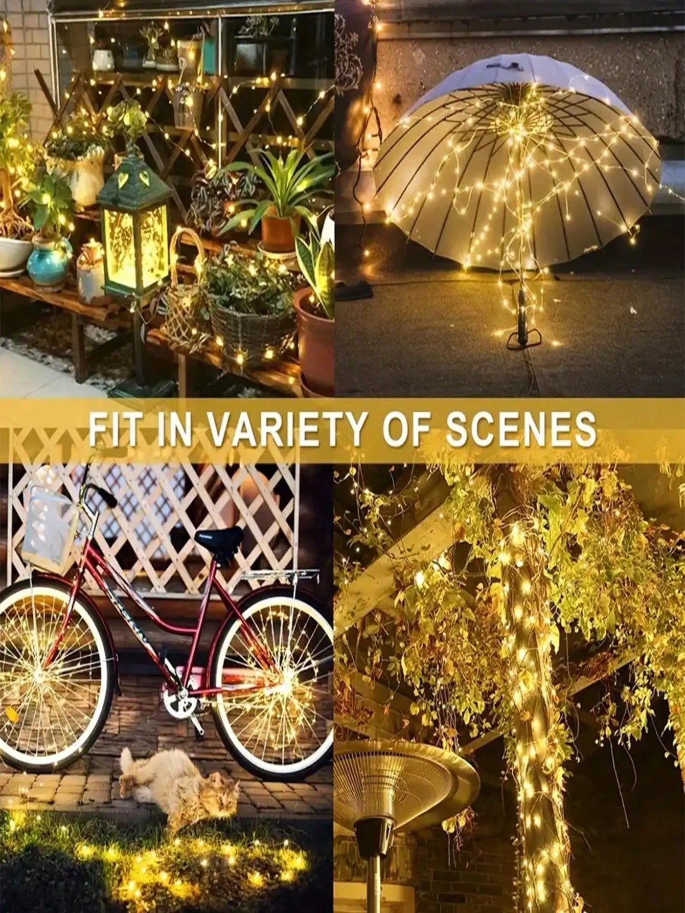 4Pcs 160ft Solar String Lights - 400Pcs Led Outdoor Fairy Lights, 8 Modes, Waterproof for Garden, Terrace, Tree Decoration - Great for Christmas, Weddings and Party (Warm Light) Ip44