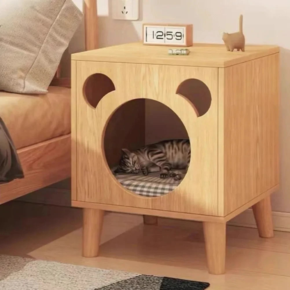 Wooden Cat Nest Bedside Tables Multi Functional Cat Nest Four Season Simple Storage Locker Nightstands Bedroom Furniture
