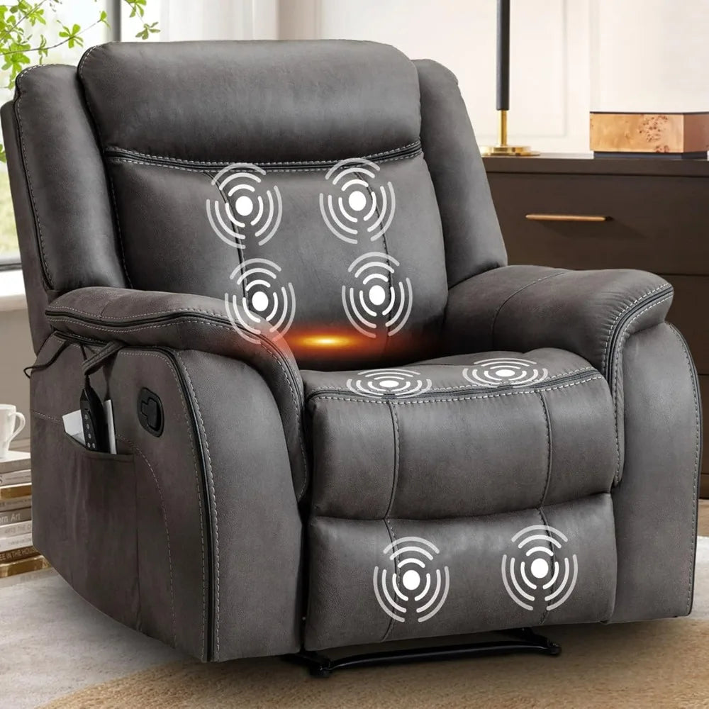 Massage Recliner Chair with Heated, Faux Leather Recliner Chairs for Adults, 39" Wide Manual Reclining Ergonomic Lounge Chair fo