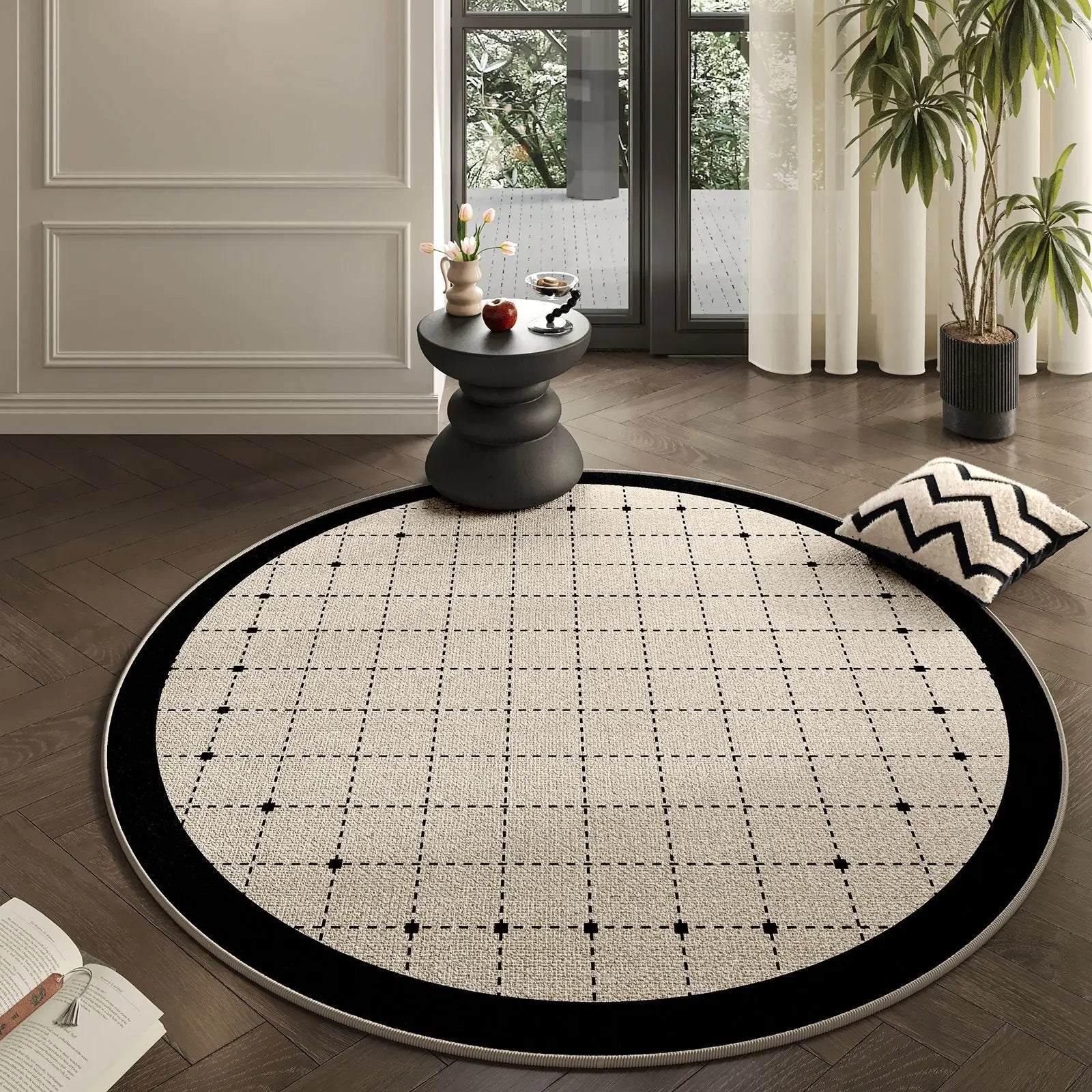VIKAMA French-Style Round Imitation Cashmere Carpet Non-Slip Living Room Sofa Coffee Table Bedroom Bedside Floor Rug Home Decor