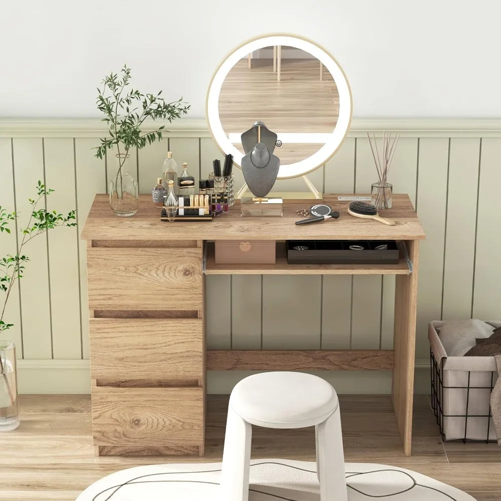 Computer Desk with 3 Storage Drawers & Built-In Charging Station – Home Office PC Desk with Keyboard Tray