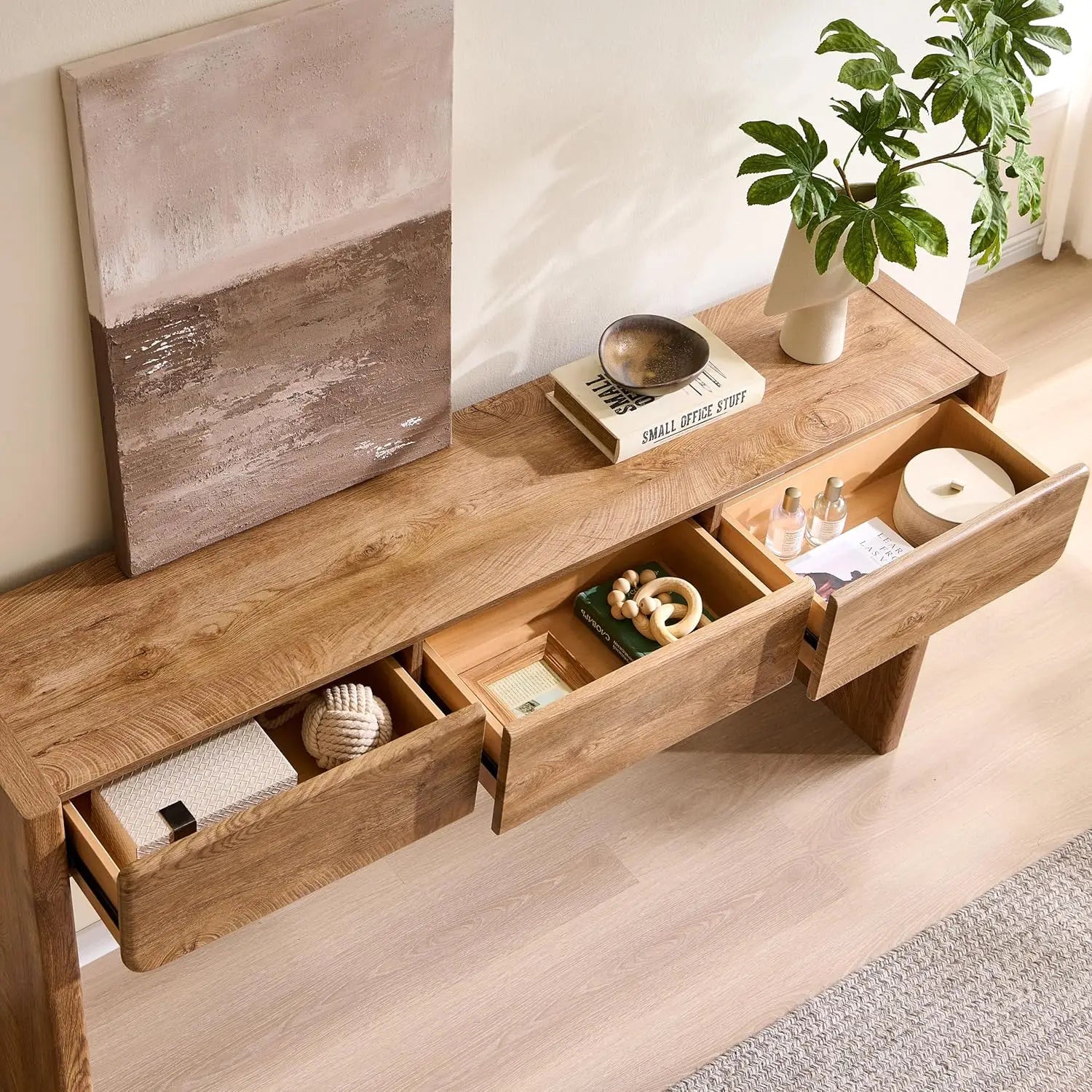 63'' Console Table with 3 Drawers, Farmhouse Entryway Table with Rounded Corners, Console Table Behind Couch for Living Room