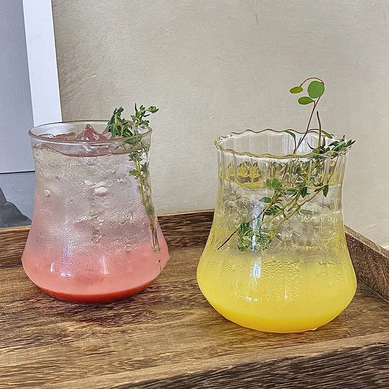 Ins Glass Cup High Borosilicate Tumbler Drinkware Milk Tea Cups Juice Coffee Mug Latte Glass Heat-resistant Stripe Water Glasses