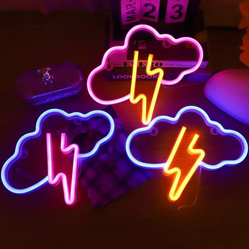 Lightning LED Neon Sign Clouds Night Light Battery/USB Operated for Children's Room Party Birthday Home Bar Gift Decoration
