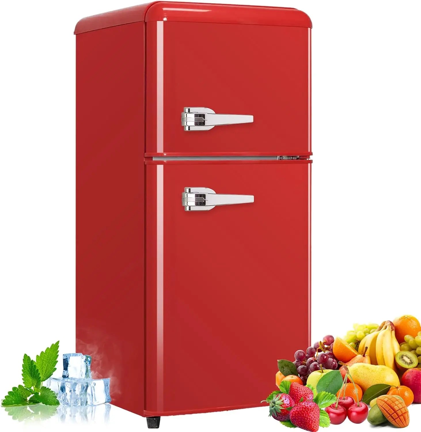 3.2 Cu.ft Compact Refrigerator Red 2 doors Mini Fridge with Freezer, Retro Design Small Drink Chiller for Home, Office