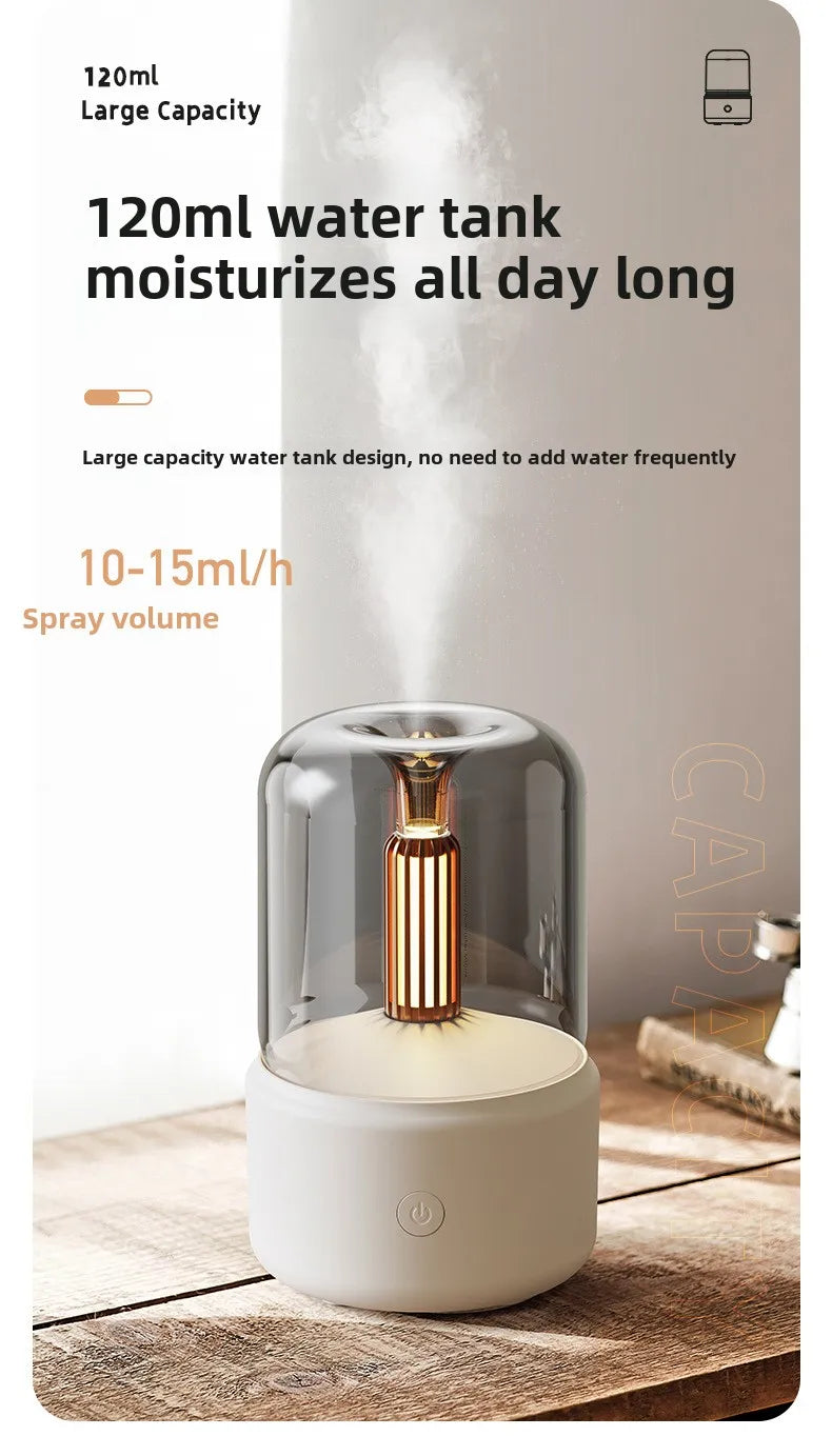 120ml Aromatherapy Humidifier Ultrasonic Humidifier with Creative Candlelight Design USB Air Humidifier for Sleep Aid Home Decor