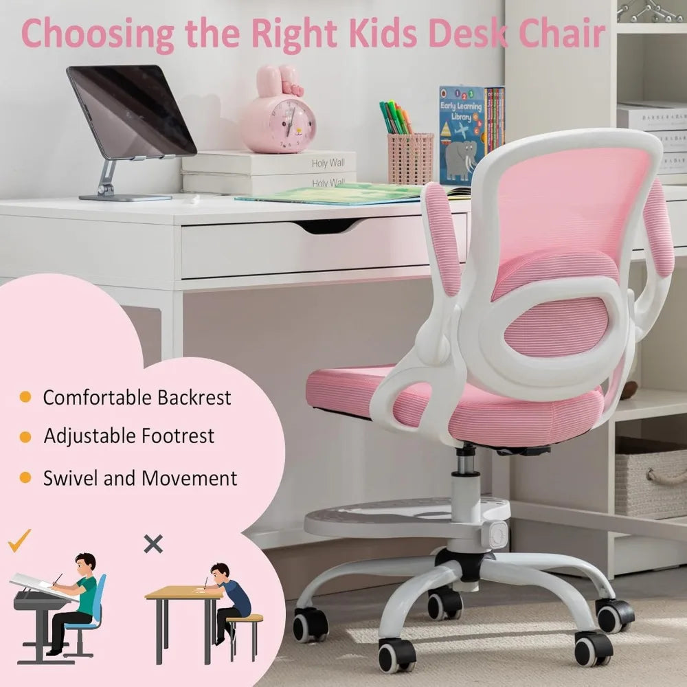 Kids Desk Chair,Ergonomic Study Chair with Adjustable Height,Swivel Mesh Desk Chair with Wheels,Home Office Chair for Children i