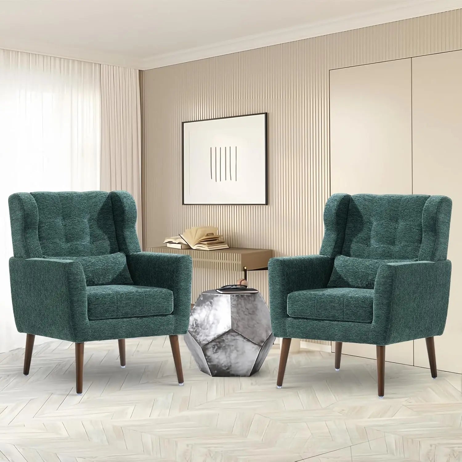 Chenille Accent Chairs – Set of 2 Modern Lounge Armchairs