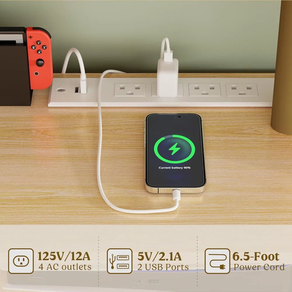 Modern TV Stand for 55-70 Inch TV Entertainment Center with Wooden Storage Cabinets And Power Outlet for Living Room