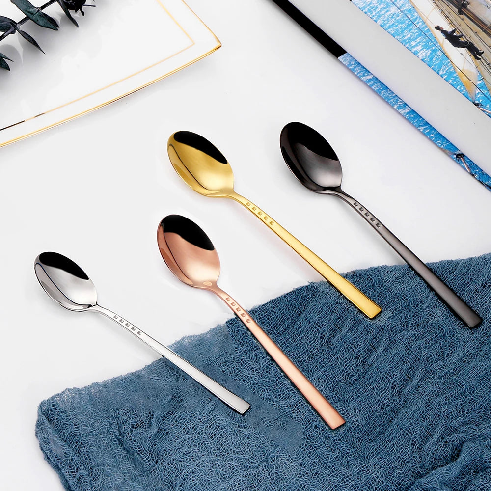 3/4/6/12Pcs Sliver Coffee Spoon Set Stainless Steel 304 Stirring Teaspoons Cake Dessert Spoon For Home Party Gold Tableware