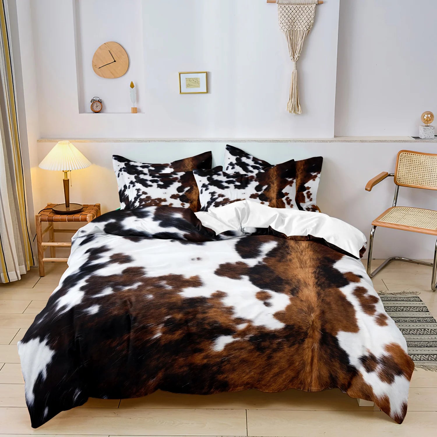 3Pcs Brown And Black Cow Pattern Yak Leather Printed Duvet Cover Included 1*Duvet Cover &2 Pillowcase( Comforter Not Included)