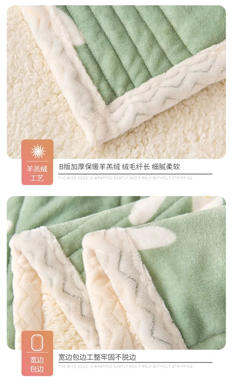 Coral Fleece Autumn Winter Warm Blankets for Bed 3 Layers Thicken Flannel Blanket Quilt Soft Comfortable Warmth Quilts Washable