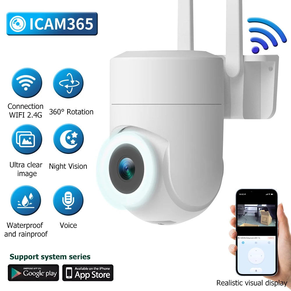 Outdoor Waterproof Camera 3MP WiFi PTZ IP Camera Wireless Security Camera Motion Detection 2-Way Audio Night Vision CCTV Camera