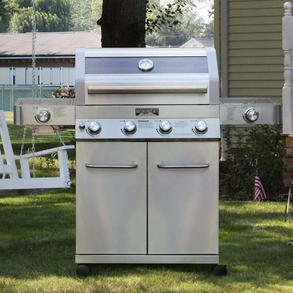 Stainless Steel 4-Burner Propane Gas Grill with Infrared Side Sear and Side Burners