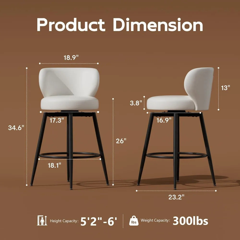 Swivel Counter-Height Bar Stools – Upholstered Leather with Back & Footrest (Set of 4)