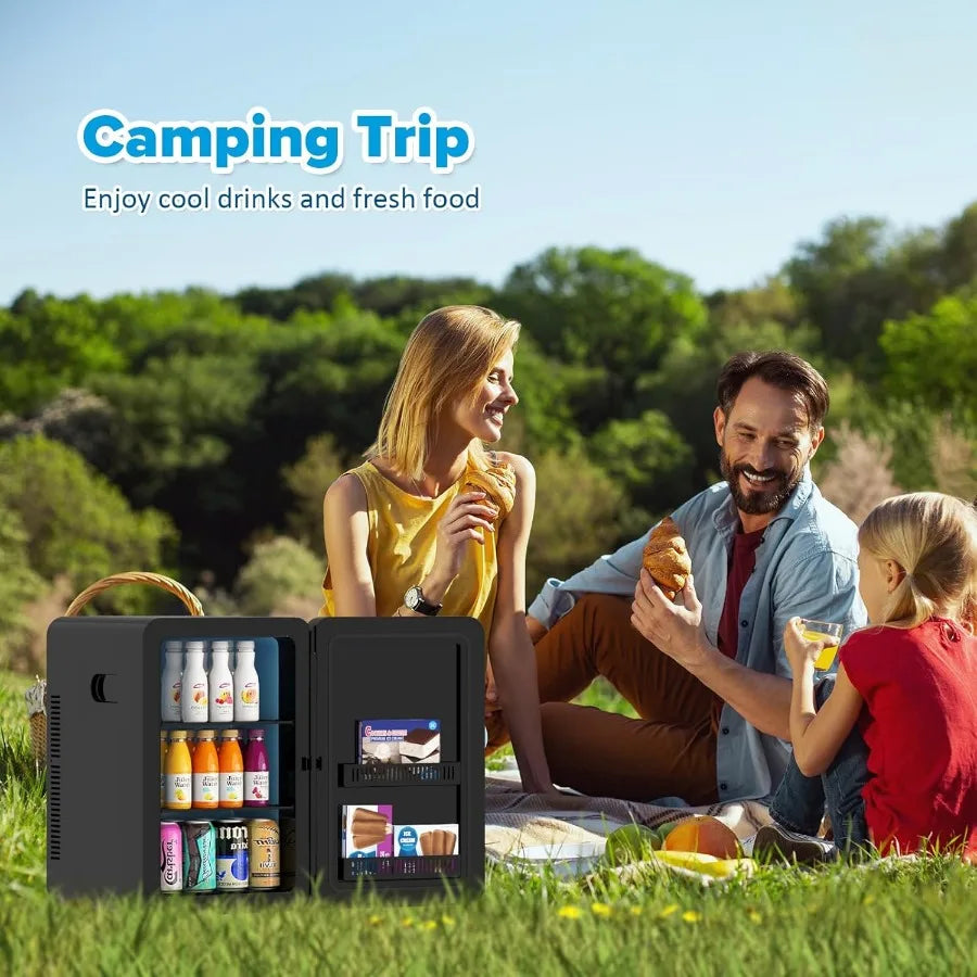 22L 30Cans Mini Fridge for Bedroom 12V DC Portable Cooler and Warmer with Glass Front Compact Refrigerator Ideal for Car Office