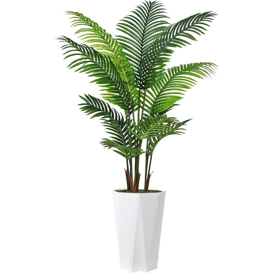 Artificial Palm Plant Indoor 5FT Fake Tree with White Diamond Planter Faux Tropical Areca Tall Fake Floor Plant in Pot Artifici