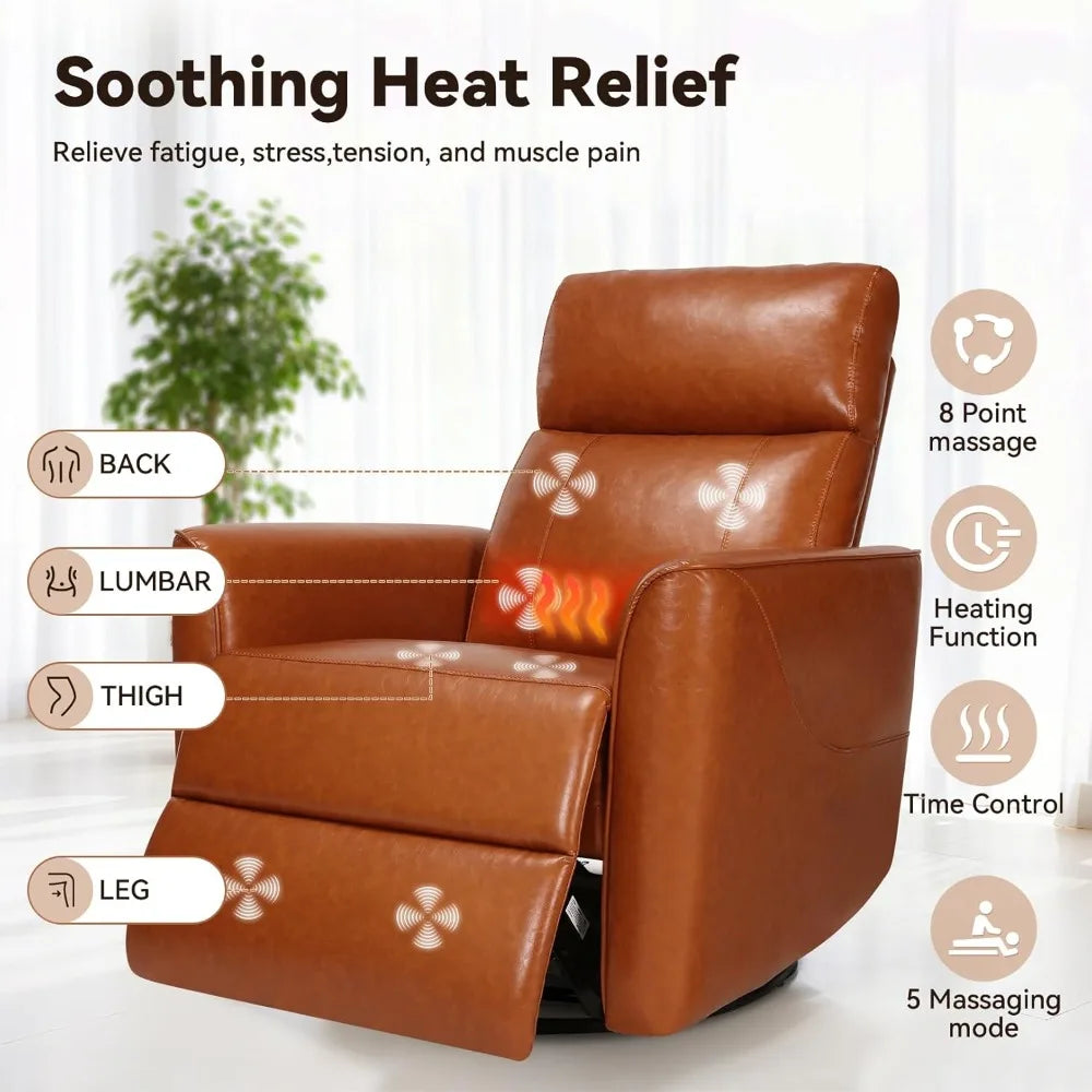 Power Recliner Chair, Swivel Recliner Chair for Adults, Glider Recliner Nursery Chair with Massage and Heat
