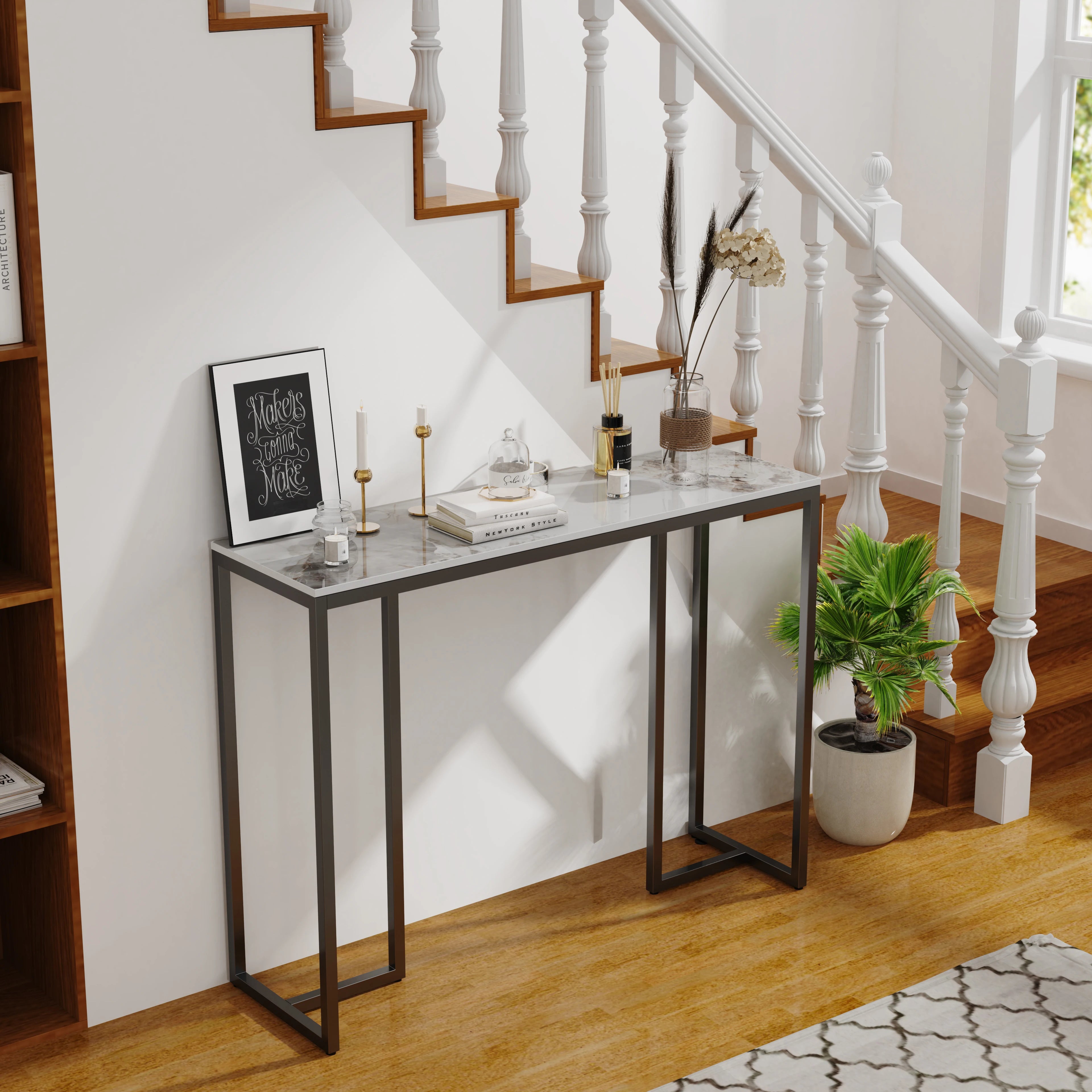 Marble Console Table Modern Accent Side Stand Sofa Entryway Hall Furniture Storage Display Table Metal Frame