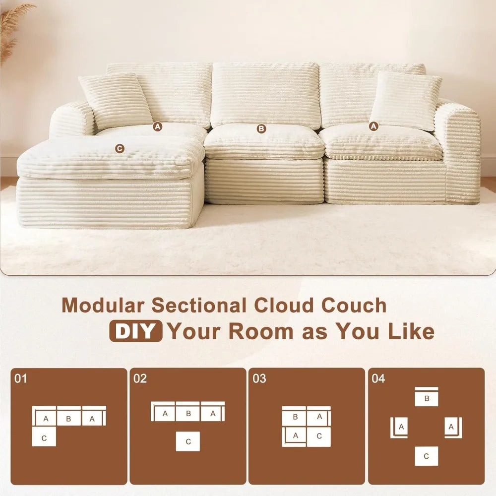 108” Modular Sectional Sofa Couches L Shaped Couch 3 Seater Cloud Sofa Memory Foam Sectional Couches for Living Room, Boneless