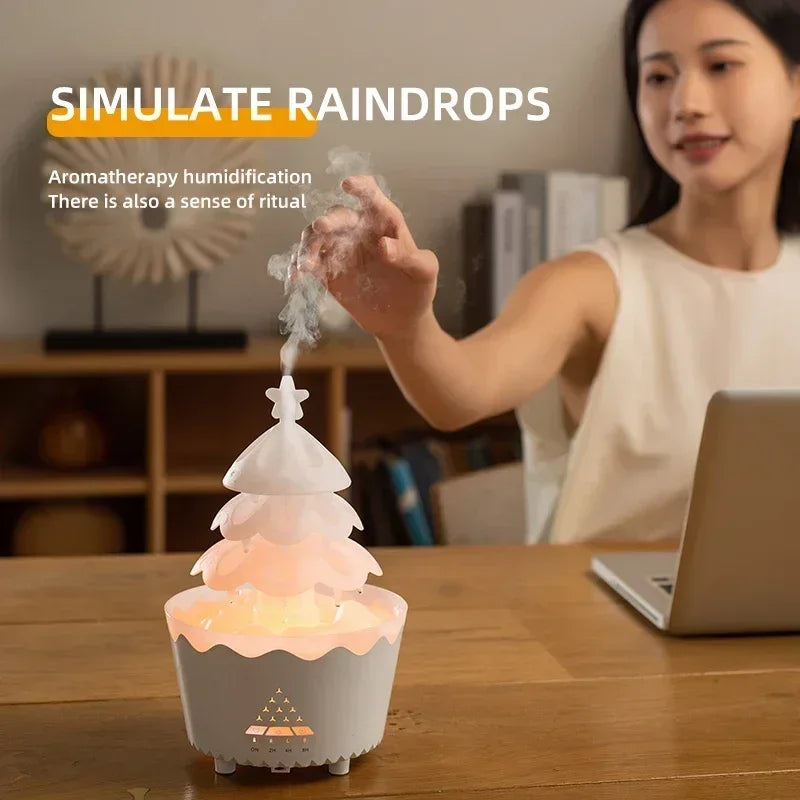 Lucky Tree Aromatherapy Diffuser Water Drip Raindrop Air Humidifier Rain Cloud with Remote Control for Christmas Gift