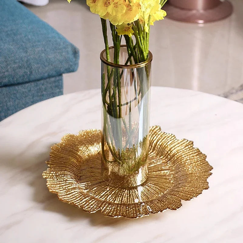 13″ Gold Charger Plate with Floral Reef Ruffled Rim – Decorative Dinner Charger