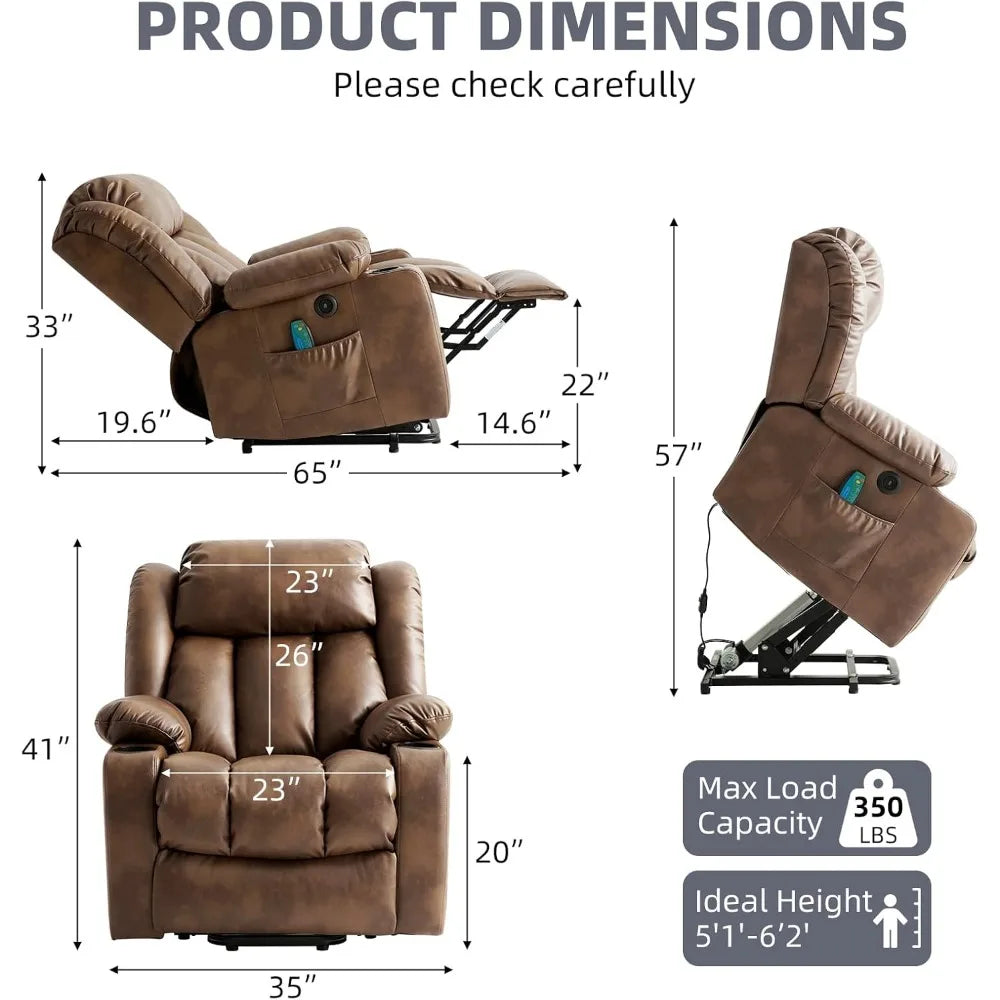 Power Lift Recliner Chair for Elderly Electric Recliner Chairs with Massage Heat Function Cup Holders Remote Control Adult