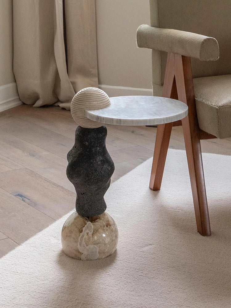 Natural marble round edge table living room high-end small coffee table coffee table