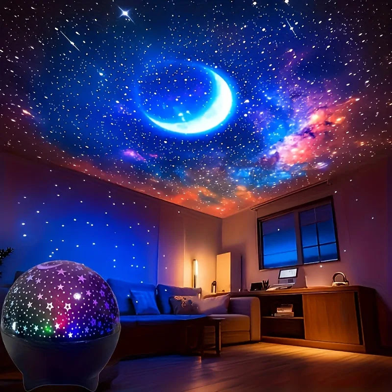 Starry Sky Moon Projector Light 7 Modes LED Night Light USB Colorful Strobe Light USB Plug-in for Kids Room Party Galaxy Decor
