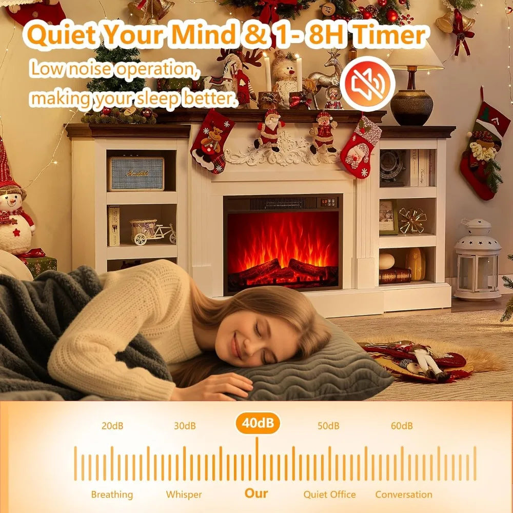 Electric Fireplace with Mantel, Fireplace TV Stand with Replaceable Fireplace Insert and Storage, Farmhouse Entertainmen