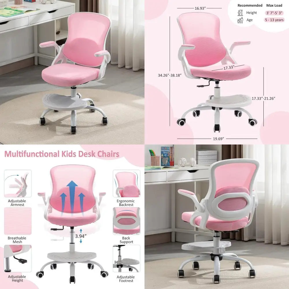 Kids Desk Chair,Ergonomic Study Chair with Adjustable Height,Swivel Mesh Desk Chair with Wheels,Home Office Chair for Children i