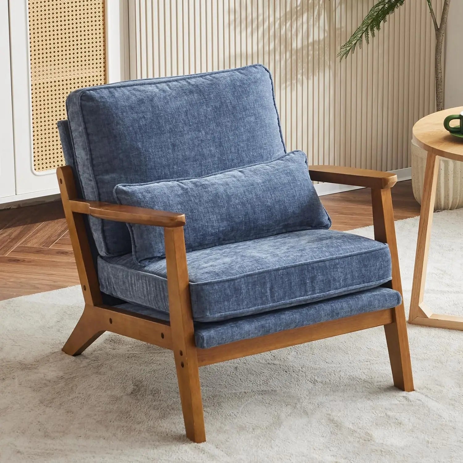 Mid-Century Lounge Accent Chair – Teddy Fleece Armchair with Wide Armrests